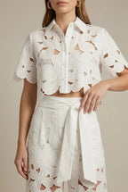 Women's Lace Two-Piece Set with Cape Overlay Top and Wide-Leg Pants 6