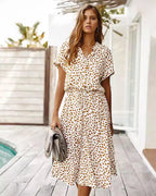 Women's Leopard Print Button-Front Midi Dress with Tie Waist 1
