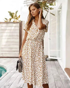 Women's Leopard Print Button-Front Midi Dress with Tie Waist 2