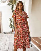 Women's Leopard Print Button-Front Midi Dress with Tie Waist 5