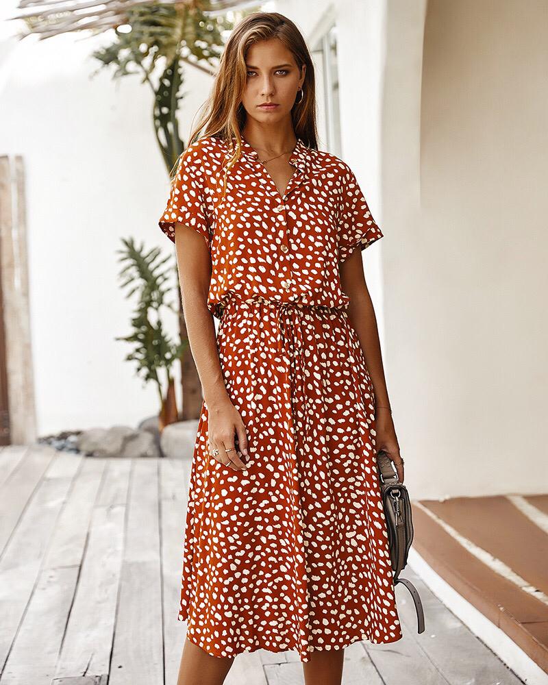 Women's Leopard Print Button-Front Midi Dress with Tie Waist 5