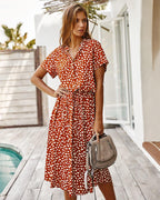 Women's Leopard Print Button-Front Midi Dress with Tie Waist 6