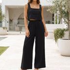 Women's Linen Blend Cropped Camisole and Wide-Leg Pant Set 1