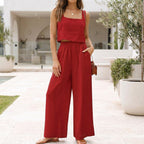 Women's Linen Blend Cropped Camisole and Wide-Leg Pant Set 2