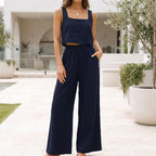 Women's Linen Blend Cropped Camisole and Wide-Leg Pant Set 3