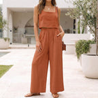 Women's Linen Blend Cropped Camisole and Wide-Leg Pant Set 4