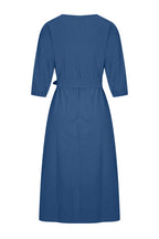 Women's Linen Blend Midi Dress with Tie Waist and Boat Neckline 15