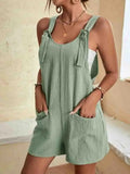 Women's Linen-Blend Romper with Adjustable Tie Straps and Wide-Leg Shorts 1