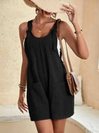 Women's Linen-Blend Romper with Adjustable Tie Straps and Wide-Leg Shorts 3