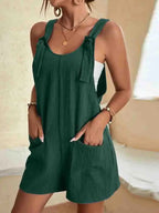 Women's Linen-Blend Romper with Adjustable Tie Straps and Wide-Leg Shorts 5