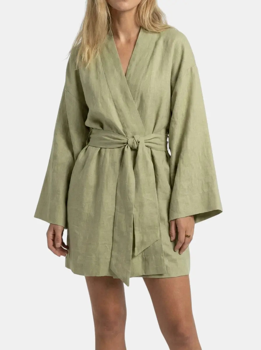 Women's Linen Kimono Dress with Wide Sleeves 2