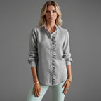 Women's Long Sleeve Blouse with Ruffle Collar and Button Placket 3