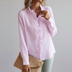 Women's Long Sleeve Blouse with Ruffle Collar and Button Placket 4