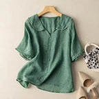 Women's Long Sleeve Blouse with Scalloped Collar and Button Front 1