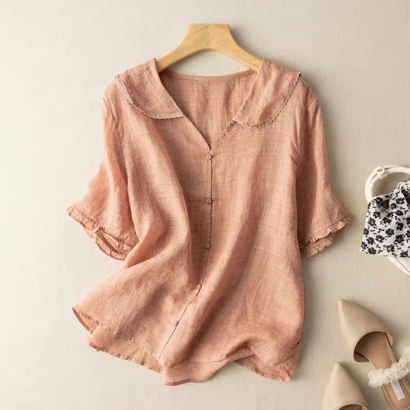 Women's Long Sleeve Blouse with Scalloped Collar and Button Front 2
