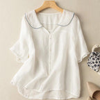 Women's Long Sleeve Blouse with Scalloped Collar and Button Front 5