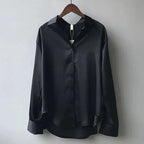 Women's Long Sleeve Button-Front Satin Blouse with Collar 4