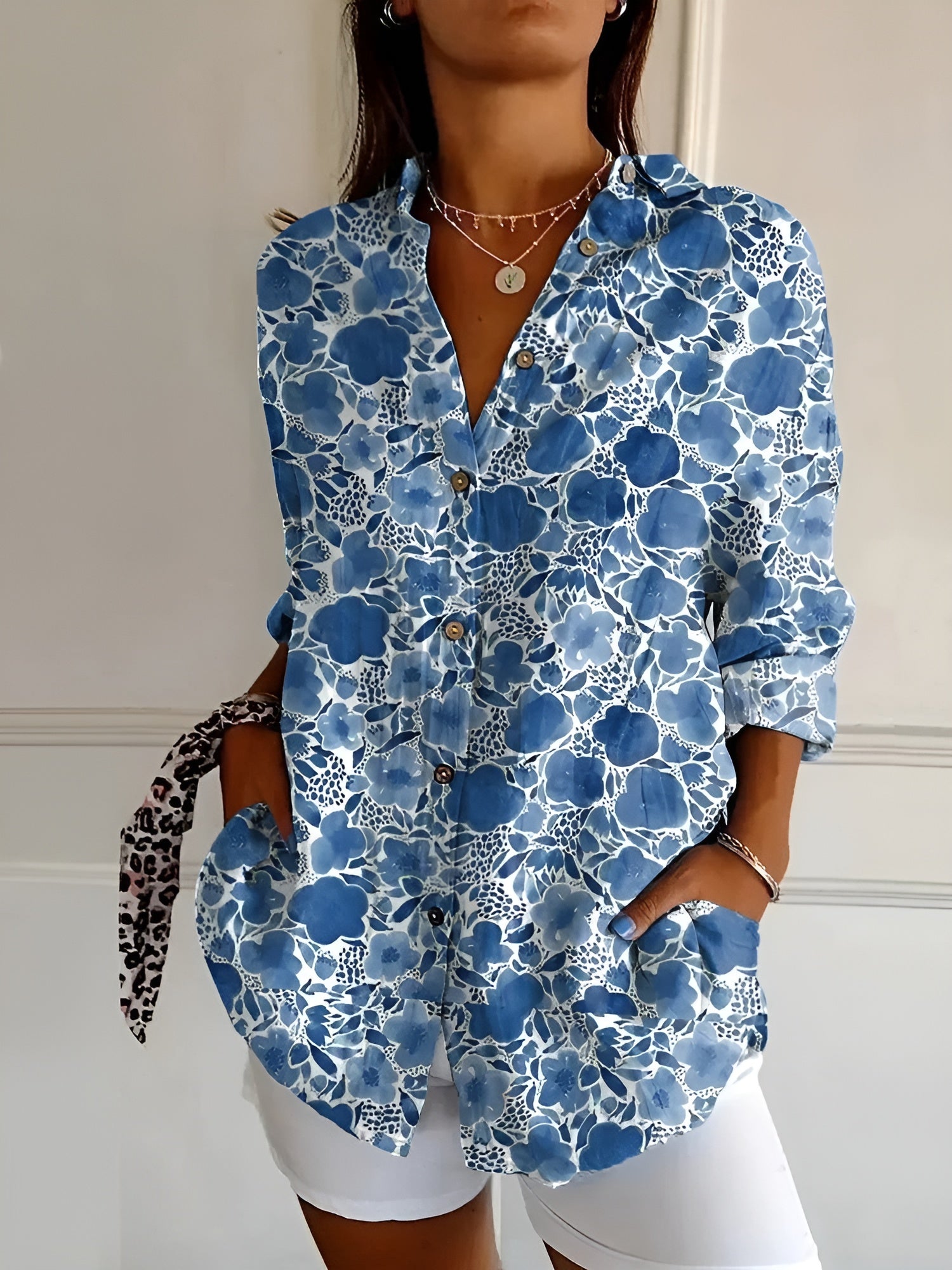 Women's Long Sleeve Button-Up Collared Shirt 2