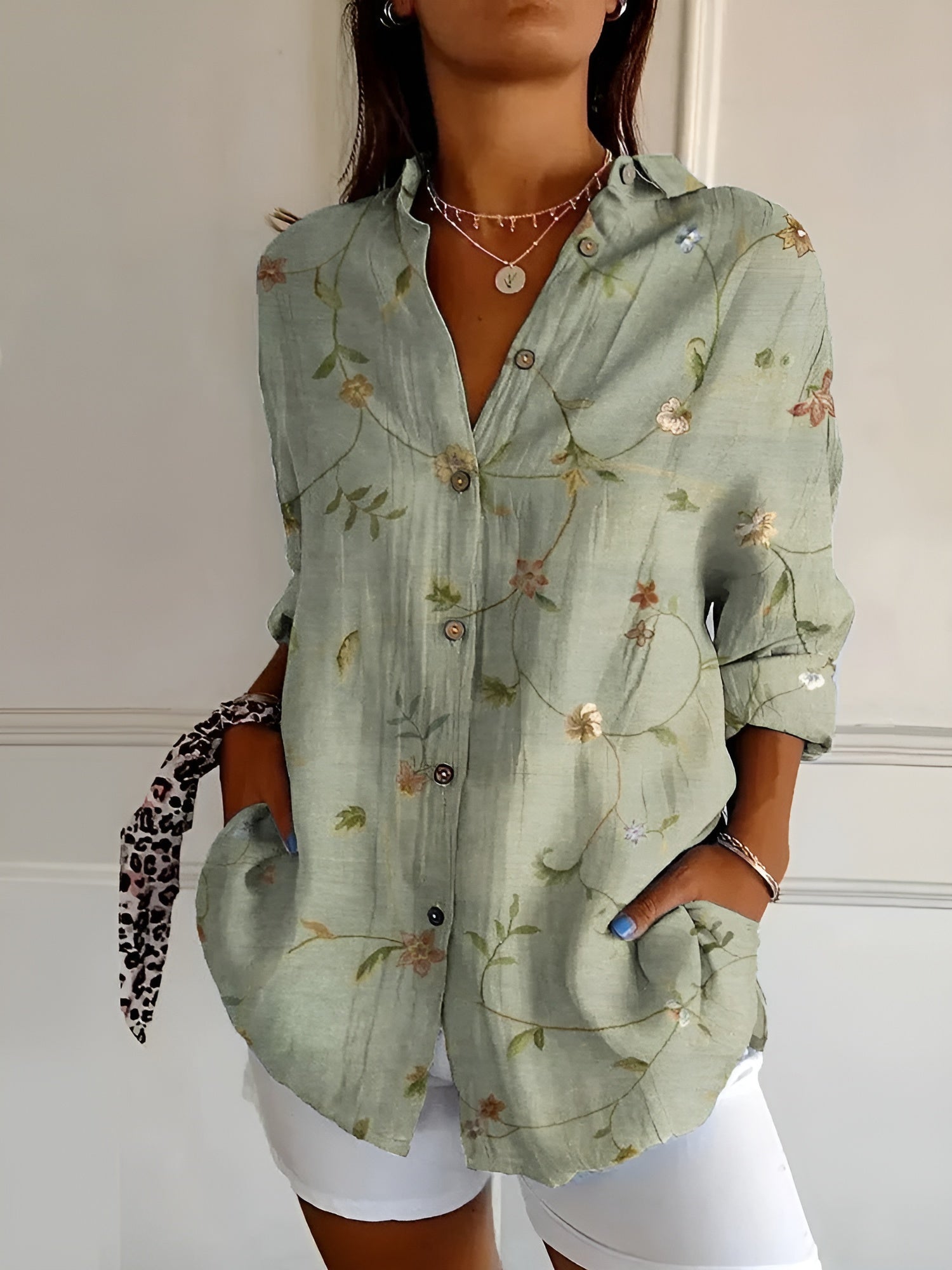 Women's Long Sleeve Button-Up Collared Shirt 4