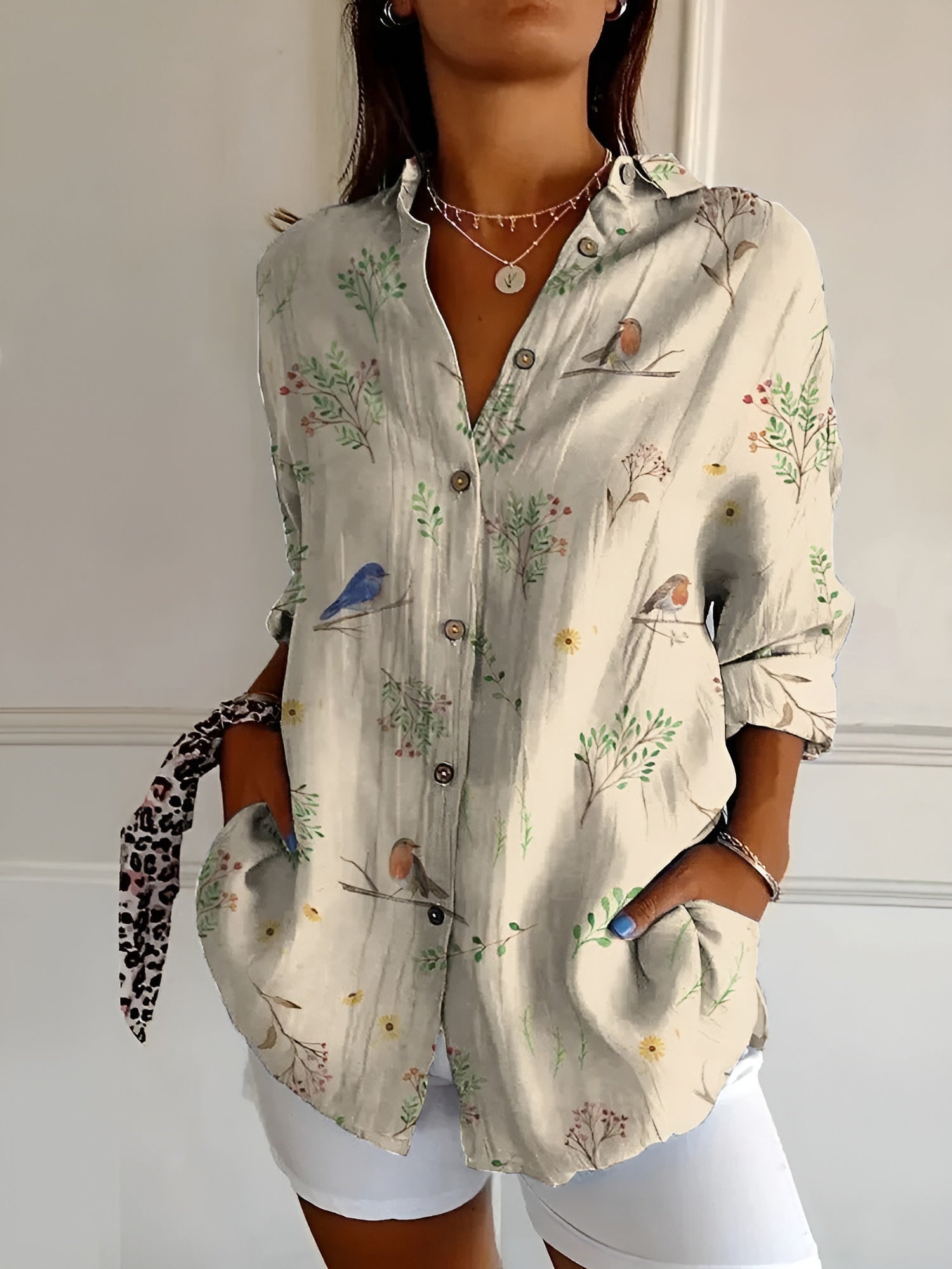 Women's Long Sleeve Button-Up Collared Shirt 6