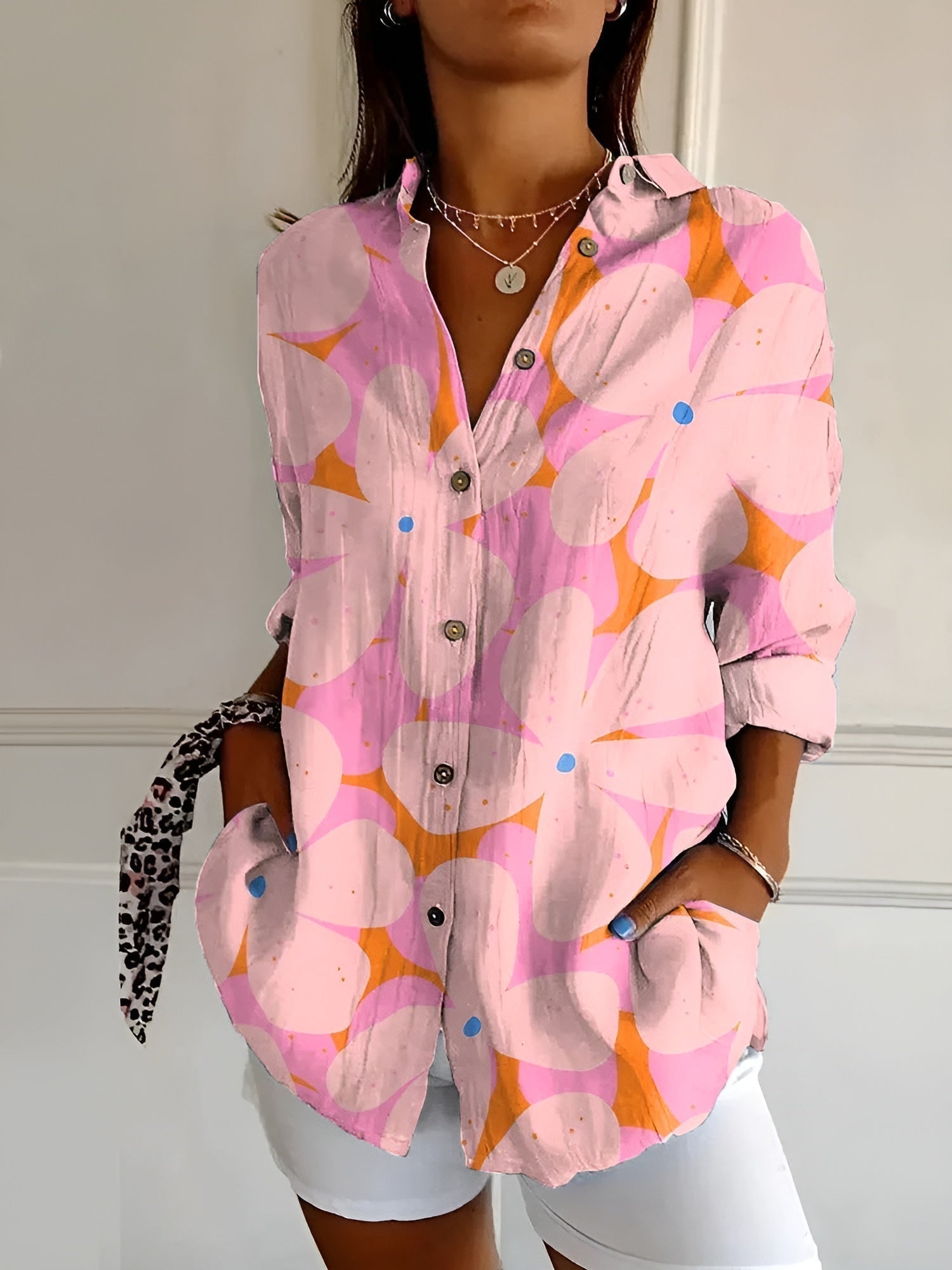 Women's Long Sleeve Button-Up Collared Shirt 7
