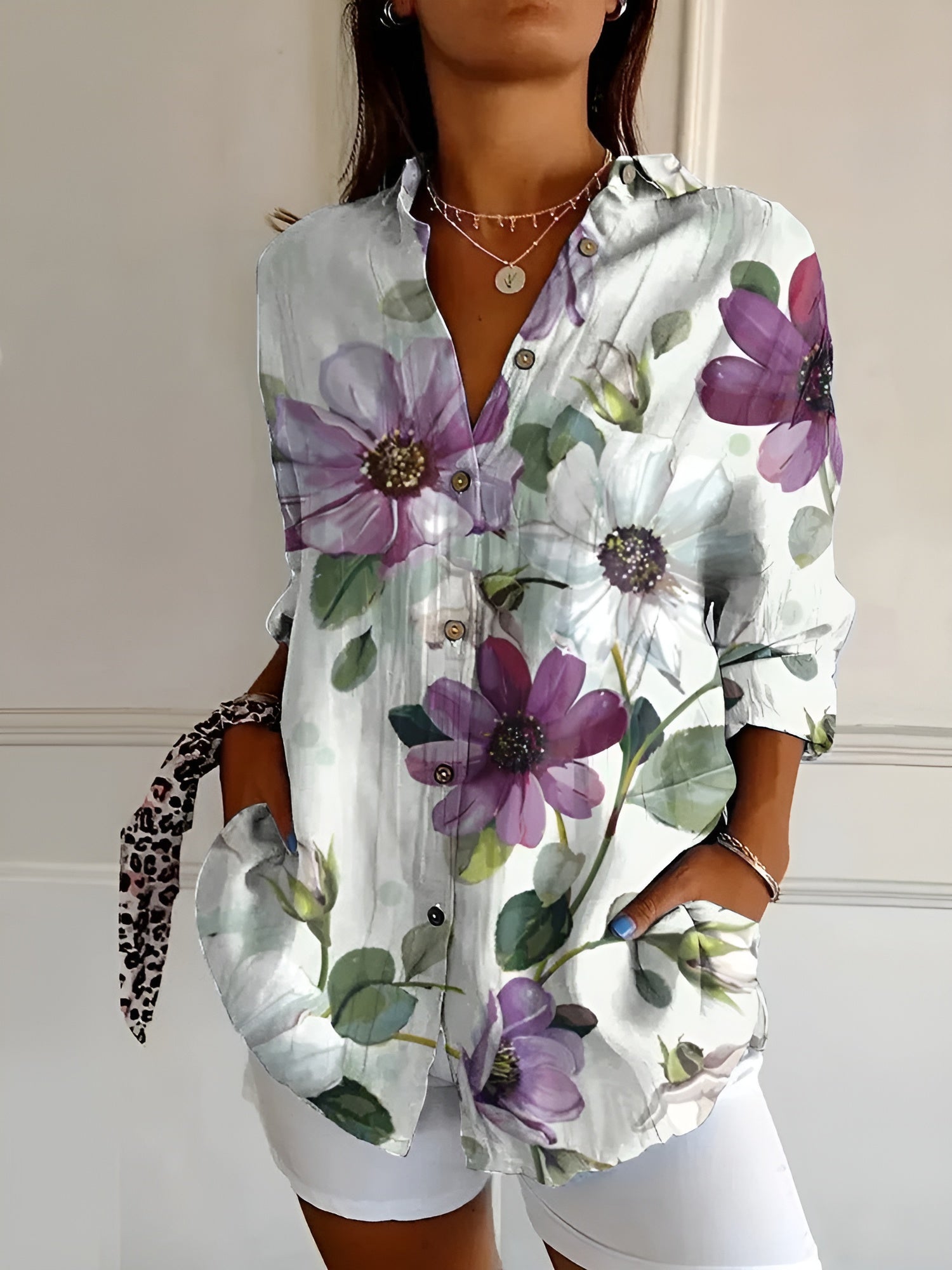 Women's Long Sleeve Button-Up Collared Shirt 9