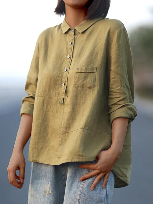 Women's Long Sleeve Button-Up Shirt with Stand Collar 8
