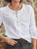 Women's Long Sleeve Crew Neck Lace Detail Shirt 1