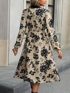 Women's Long Sleeve Floral Print A-Line Dress with Bow-Tie Neckline 5