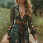 Women's Long Sleeve Floral Print Maxi Dress with Button Front Closure 2