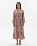 Women's Long Sleeve Floral Print Maxi Dress with Tiered Hem and A-Line Cut 1