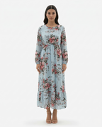 Women's Long Sleeve Floral Print Maxi Dress with Tiered Hem and A-Line Cut 10