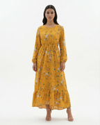 Women's Long Sleeve Floral Print Maxi Dress with Tiered Hem and A-Line Cut 4