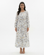 Women's Long Sleeve Floral Print Maxi Dress with Tiered Hem and A-Line Cut 6
