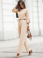 Women's Long Sleeve Jumpsuit with Matching Belt 3