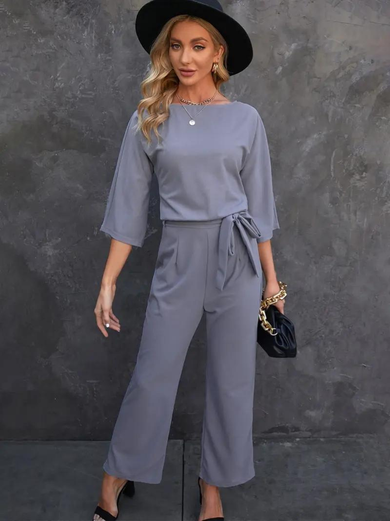 Women's Long Sleeve Jumpsuit with Matching Belt 7