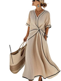 Women's Long Sleeve Maxi Dress with Draped Design 1