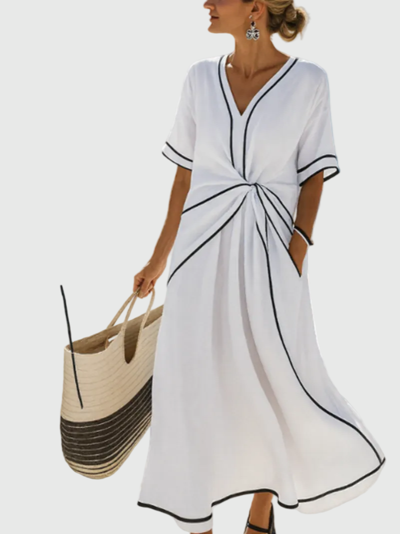 Women's Long Sleeve Maxi Dress with Draped Design 3