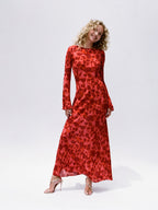 Women's Long Sleeve Maxi Dress with Flowing Skirt 1