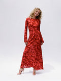 Women's Long Sleeve Maxi Dress with Flowing Skirt 7