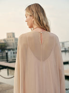 Women's Long Sleeve Maxi Dress with Layered Chiffon Cape Overlay 4