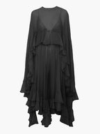 Women's Long Sleeve Maxi Dress with Layered Chiffon Cape Overlay 8