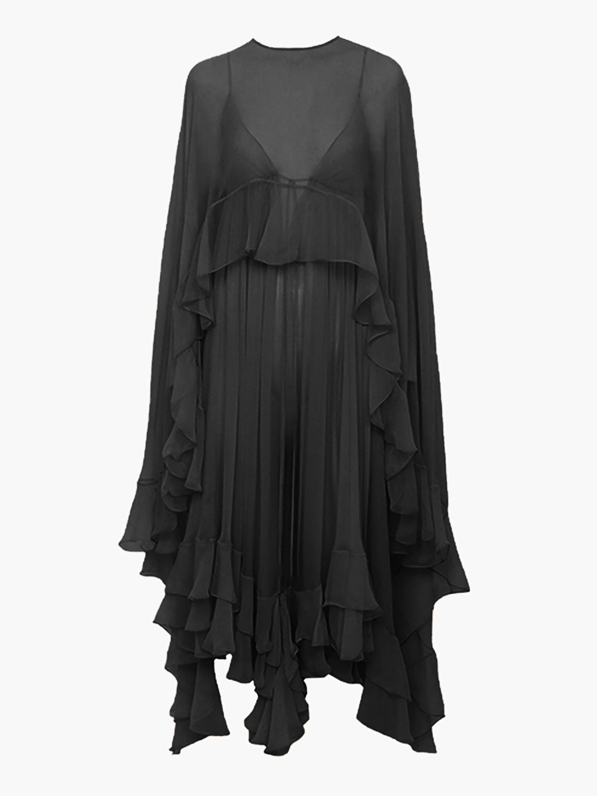 Women's Long Sleeve Maxi Dress with Layered Chiffon Cape Overlay 8
