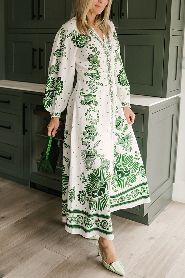 Women's Long Sleeve Maxi Dress with Print 1