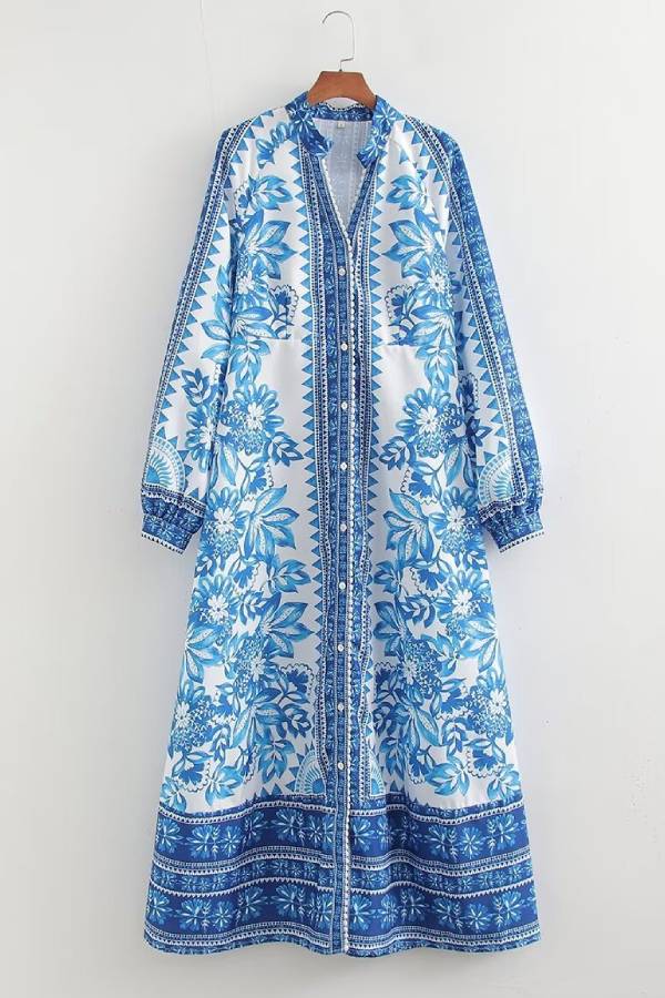 Women's Long Sleeve Maxi Dress with Print 16
