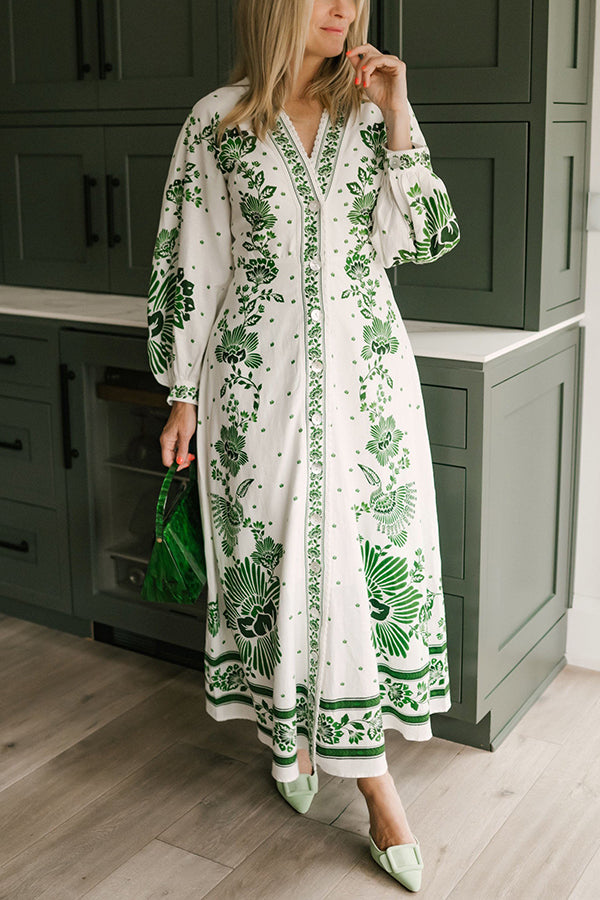 Women's Long Sleeve Maxi Dress with Print 2