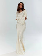 Women's Long Sleeve Satin Maxi Dress with Draped Silhouette 1