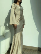 Women's Long Sleeve Satin Maxi Dress with Draped Silhouette 4