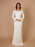 Women's Long Sleeve Satin Maxi Dress with Draped Silhouette 9