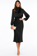 Women's Long-Sleeve Satin Maxi Dress with Loose Fit 1